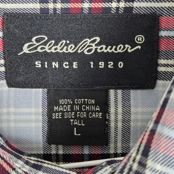 Eddie Bauer Mens Tall Large Plaid Button Down Shirt Long Sleeve Cotton Casual - Picture 3 of 7